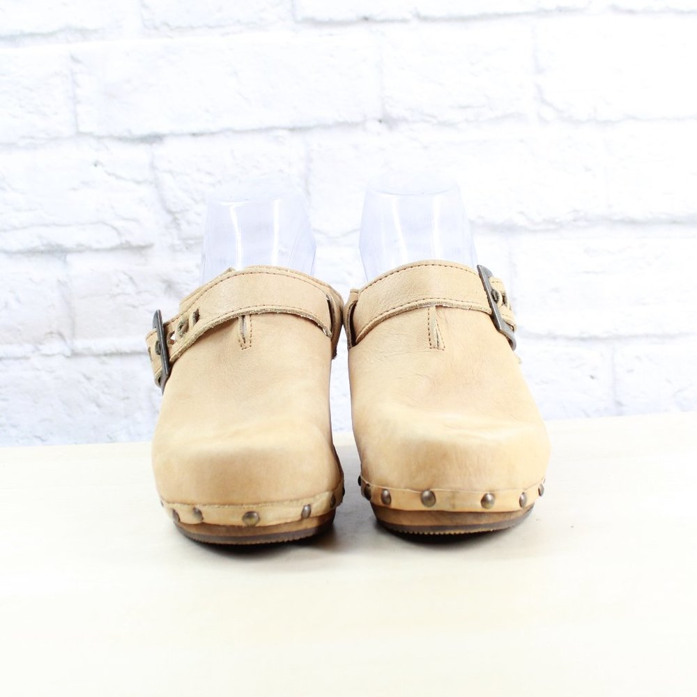 SANITA Brown Leather Wood Heel Backless Ankle Stra - Picture 4 of 9